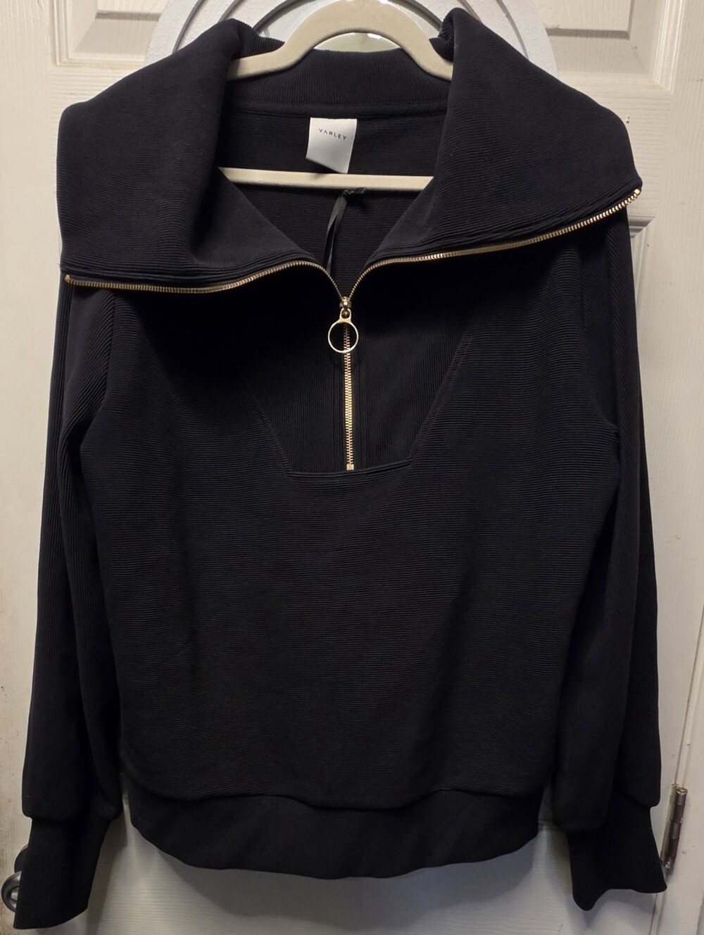 Varley Black Funnel-Neck Half-Zip Sweatshirt with Ring Pull